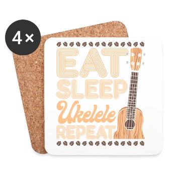 Ukulélé hawaïen ukulélé mange dormir - Dessous de verre (lot de 4) - blanc - Devant