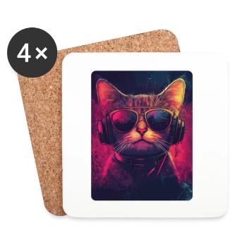 Cool DJ cat with sunglasses - Coasters (set of 4) - white - Front