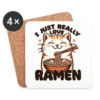 Katze mit Nudeln Ramen kawaii Katze - Untersetzer (4er-Set) - Weiß - Vorne
