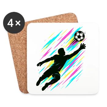 Torwart Action Kunst, Neon Fußball Design - Untersetzer (4er-Set) - Weiß - Vorne