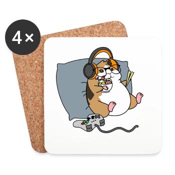 Funny Guinea Pig Gamer Eating Ramen Noodles Cute - Coasters (set of 4) - white - Front