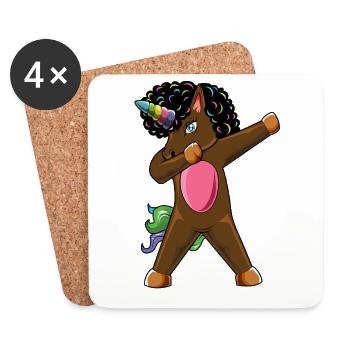 Einhorn-Afro-Haare Dabbing Regenbogen-Niedliches Kinderdesign - Untersetzer (4er-Set) - Weiß - Vorne