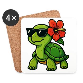 Sonnenschildkröte mit Hibiskus - Untersetzer (4er-Set) - Weiß - Vorne