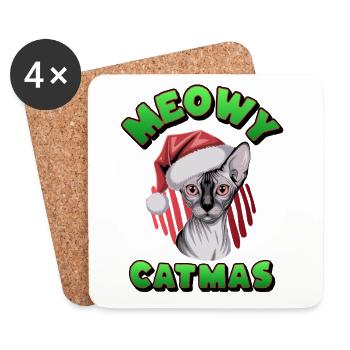 Chat Père Noël Sphynx - Dessous de verre (lot de 4) - blanc - Devant
