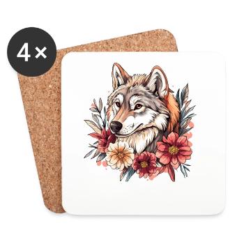 Wolfflora Portrait with Floral Wreath - Coasters (set of 4) - white - Front