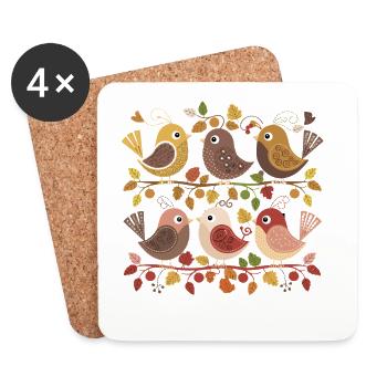  Herbstliche Vögel Auf Ästen Mit Blättern Und - Untersetzer (4er-Set) - Weiß - Vorne