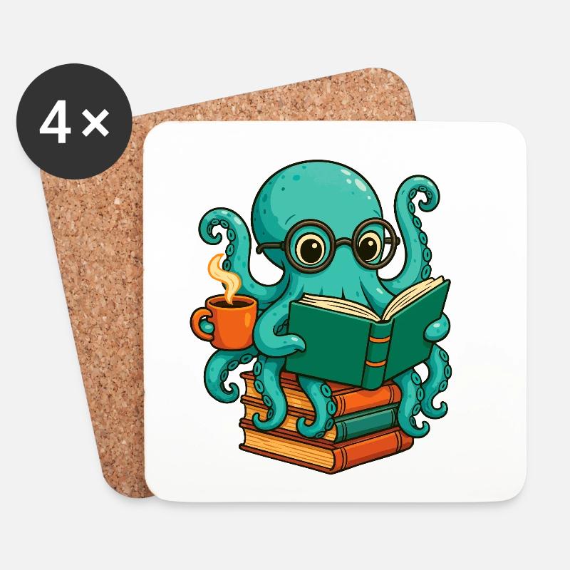 Oktopus liest Buch Lustiger Ozean-Nerd Bücherwurm - Untersetzer (4er-Set) - Weiß