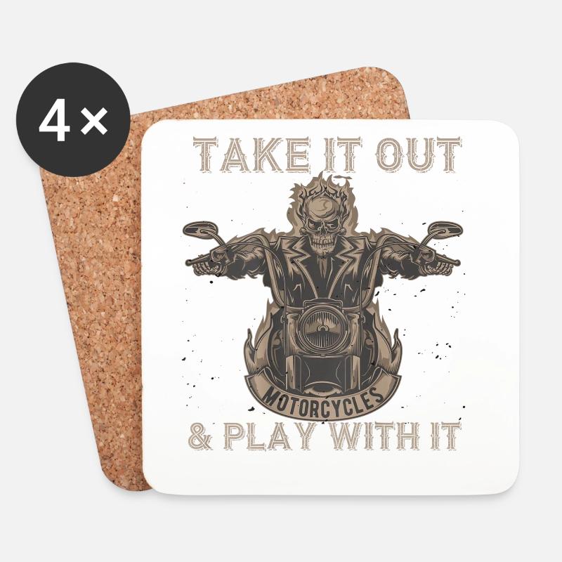 Take It Out Motorcycles Skull - Coasters (set of 4) - white