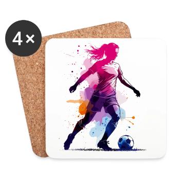 Football, Football, Football, Football, Femme haute en couleur - Dessous de verre (lot de 4) - blanc - Devant