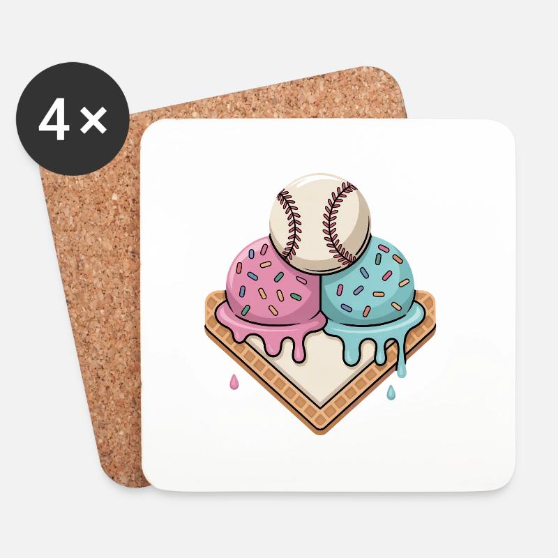 Glace de baseball avec des vermicelles sur le marbre - Dessous de verre (lot de 4) - blanc