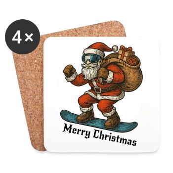 Santa Snowboard Joyeux Noël - Dessous de verre (lot de 4) - blanc - Devant