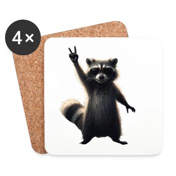 Cool raccoon with sunglasses motif - Coasters (set of 4) - white - Front