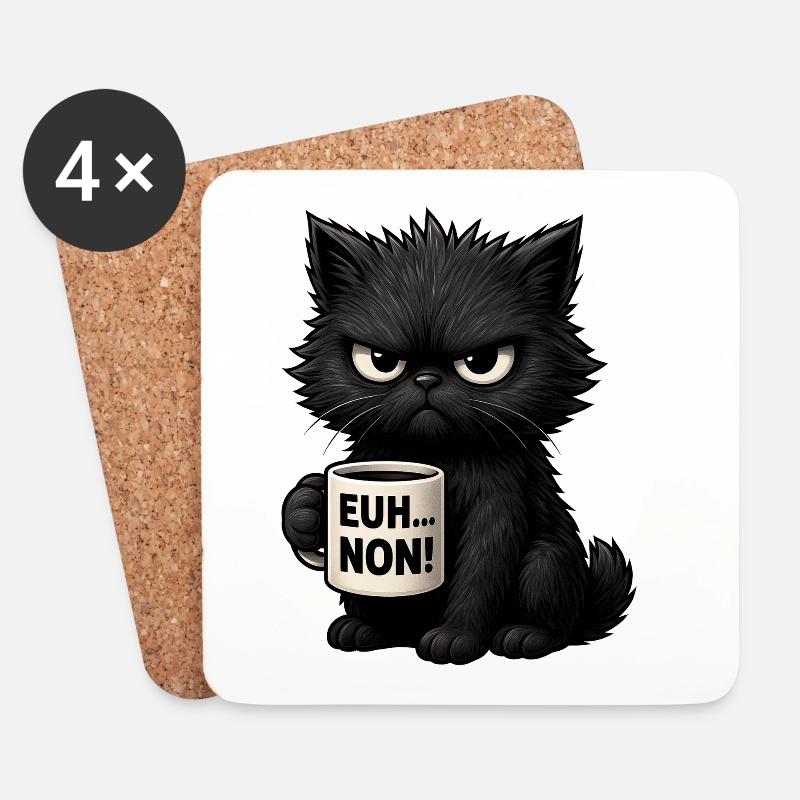 Chat Grognon Drôle Uh Nope Humour Introverti Noir - Untersetzer (4er-Set) - Weiß