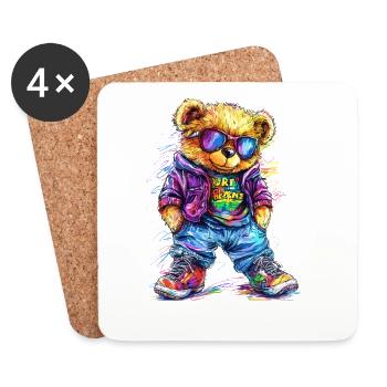 Neon Colorful Bear Rocker Outfit - Coasters (set of 4) - white - Front