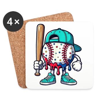 Mascotte de baseball fondante avec une batte - Dessous de verre (lot de 4) - blanc - Devant