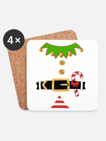 WEIHNACHTS ELF Kostüm Outfit Wichtel Xmas Party - Untersetzer (4er-Set) - Weiß