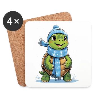 Winter Scarf Turtle - Coasters (set of 4) - white - Front