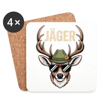 Jäger Hirsch mit Hut Sonnenbrille - Untersetzer (4er-Set) - Weiß - Vorne