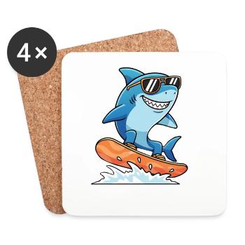 Surferhai Mit Sonnenbrille Sommerurlaub - Untersetzer (4er-Set) - Weiß - Vorne
