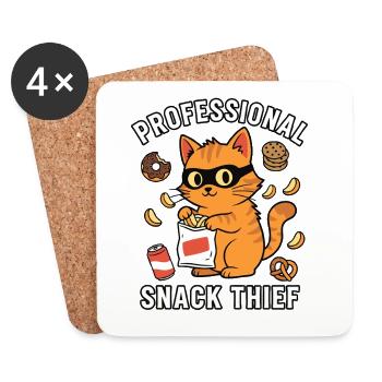 Voleur de snacks professionnel, chat drôle coquin - Dessous de verre (lot de 4) - blanc - Devant