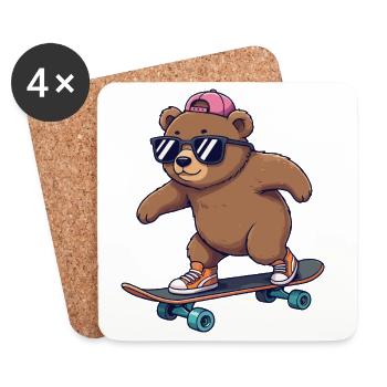 Funny Bear Skating on Skateboard Cartoon Skater - Coasters (set of 4) - white - Front
