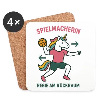 Einhorn Handball Spielmacherin, Regie Rückraum - Untersetzer (4er-Set) - Weiß - Vorne