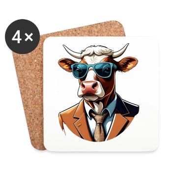 Kuh im Anzug mit Sonnenbrille - Untersetzer (4er-Set) - Weiß - Vorne