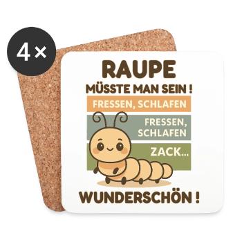 Raupe Spruch – Fressen Schlafen Cute - Untersetzer (4er-Set) - Weiß - Vorne