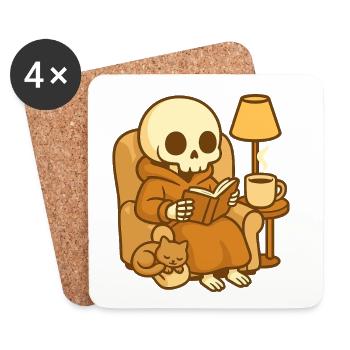 Reading Skeleton – Lecture Douillette - Dessous de verre (lot de 4) - blanc - Devant