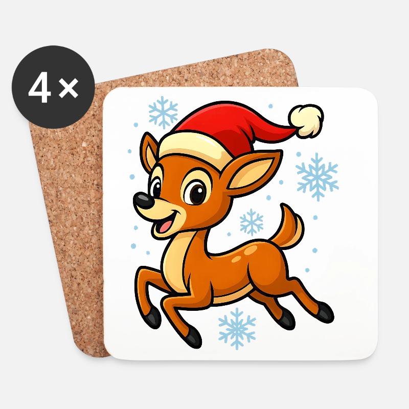 Fröhliches Rentier Kitz Lustig Weihnachtsgeschenk - Untersetzer (4er-Set) - Weiß