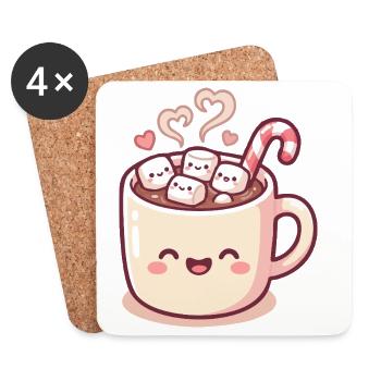 Tasse de câlins avec guimauves et canne d’orge - Dessous de verre (lot de 4) - blanc - Devant