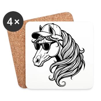 Cool Horse – Pferdekopf mit Cap und Sonnenbrille - Untersetzer (4er-Set) - Weiß - Vorne