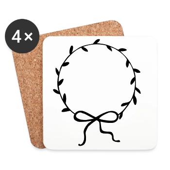 Couronne de feuilles avec arc dessiné à la main - Dessous de verre (lot de 4) - blanc - Devant