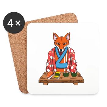 Retro Fox Kimono Sushi Japanischer Foodie-Anime-Geschenk - Untersetzer (4er-Set) - Weiß - Vorne