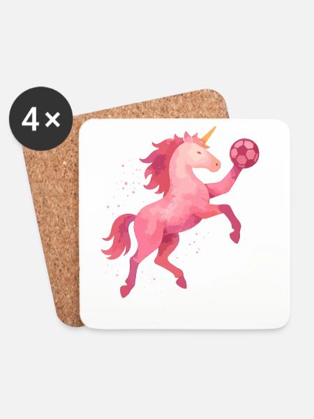 Einhorn Handball Aquarell, pinkes Pferd, Mädchen - Untersetzer (4er-Set) - Weiß
