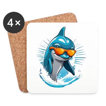 Delfin mit Sonnenbrille und Surf-Splash - Untersetzer (4er-Set) - Weiß - Vorne