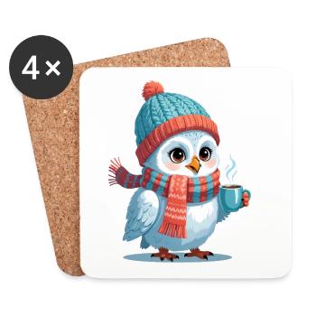 Winterpinguin mit Mütze und Schals - Untersetzer (4er-Set) - Weiß - Vorne