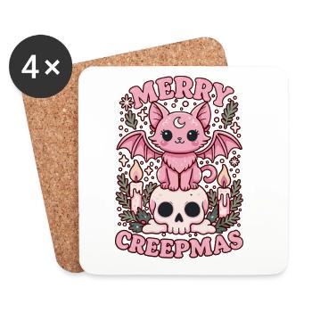 Crâne de Noël gothique pastel de chat Merry Creepmas - Dessous de verre (lot de 4) - blanc - Devant