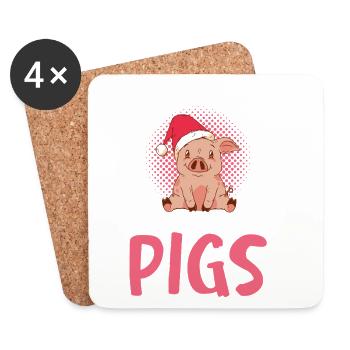 Juste une fille qui aime les cochons – Cochon de Noël - Dessous de verre (lot de 4) - blanc - Devant