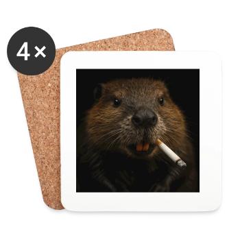 Smoking Beaver - Coasters (set of 4) - white - Front
