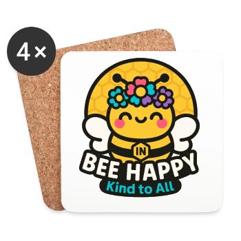 Bee Happy, Sweet Bee, Kindness Vibes - Coasters (set of 4) - white - Front