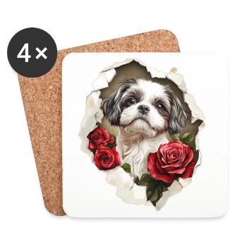 Shih Tzu Vintage - Untersetzer (4er-Set) - Weiß - Vorne