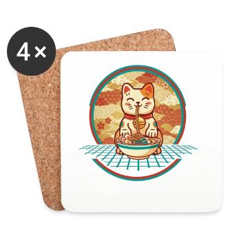 Maneki Neko Ramen Lucky Charm Cat - Coasters (set of 4) - white - Front