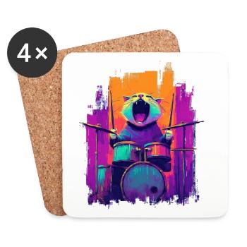 Wild Cat on the Drums - Motif for Rock Musicians - Coasters (set of 4) - white - Front