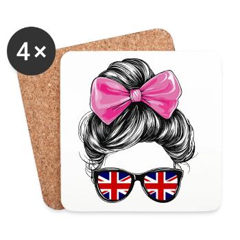 United Kingdom UK Flag Woman Sunglasses - Coasters (set of 4) - white - Front