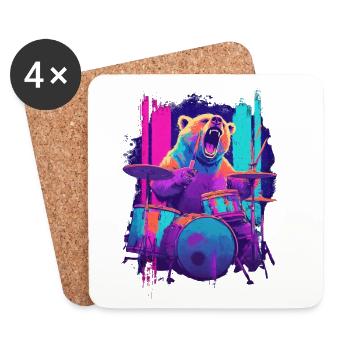 Wild Bear on Drums - Rock Drummer Gift - Coasters (set of 4) - white - Front