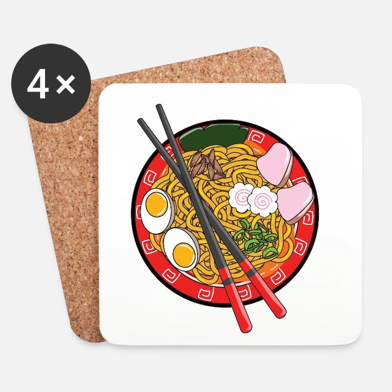 Ramen-Nudeln, japanische Feinschmecker-Essstäbchen, Kawaii Bo - Untersetzer (4er-Set) - Weiß