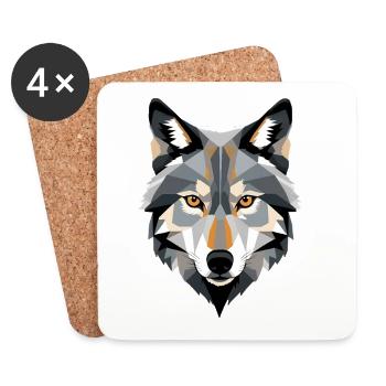Tête de loup géométrique - Dessous de verre (lot de 4) - blanc - Devant