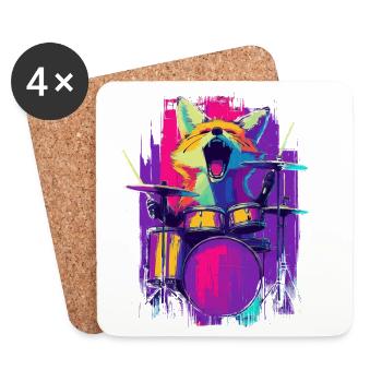 Wilder Fuchs am Schlagzeug - Rock Drummer Geschenk - Untersetzer (4er-Set) - Weiß - Vorne