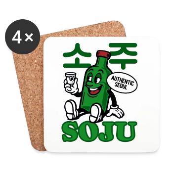 Soju Cartoon Flasche | Koreanischer Schnaps - Untersetzer (4er-Set) - Weiß - Vorne